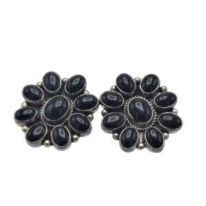 Vintage Louis Montoya Sterling & Onyx Earrings Rope & Dot Floral Design